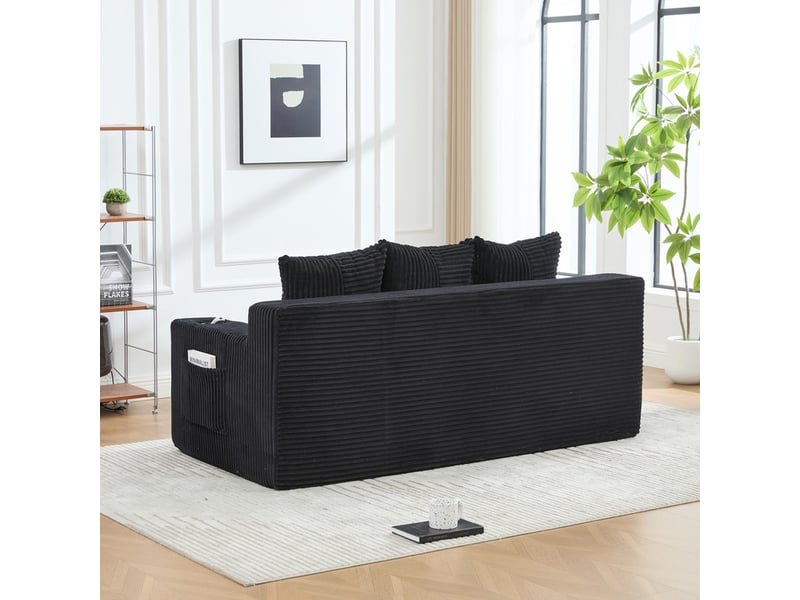  Canape droit 3 places, sans structure rigide en velours côtelé, porte-gobelets et poches, 172 × 87 × 64 cm, noir YXY-0915-1 - Conforama D