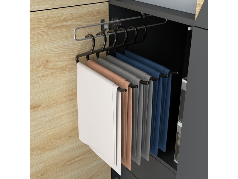  Armoire avec penderie, porte-pantalon, caisson de rangement, 2 tiroirs – moderne, 90x50x200cm, gris carbone/bois  - Conforama E