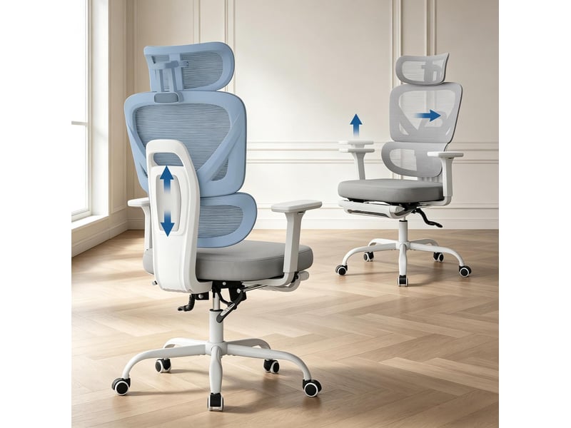  Chaise de bureau ergonomique grise avec repose-pieds réglable et appui-tête 3d  - Conforama E