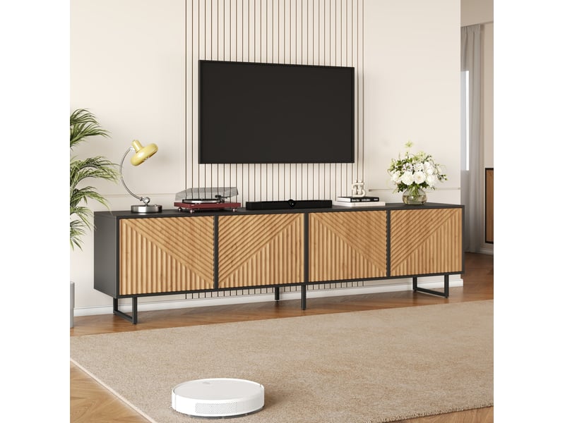  Meuble tv rangement salon 180 40 50 cm 4 portes bois naturel noir metal grand homvra  - Conforama C