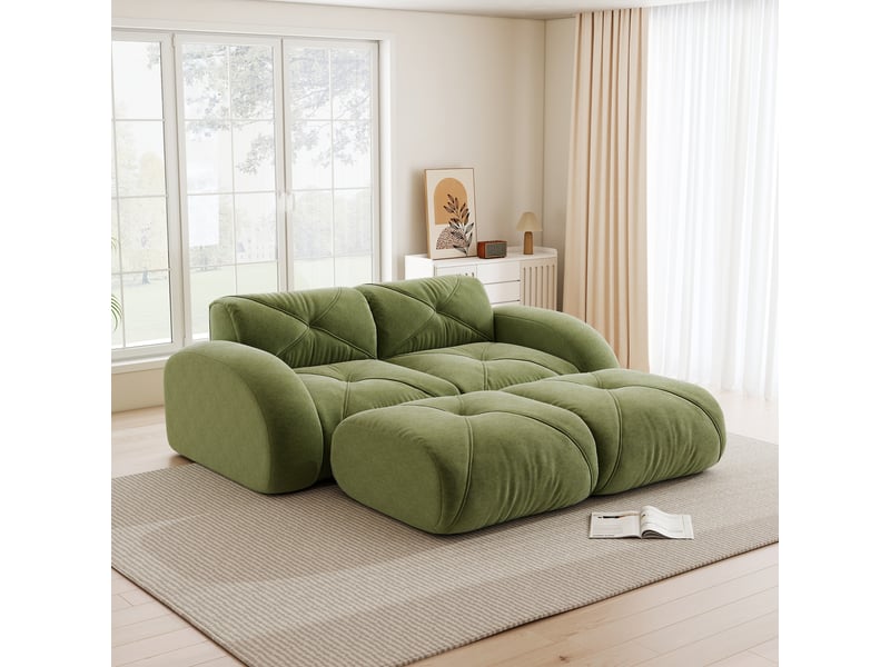 Canapé modulaire 2 places en chenille avec mousse 32d et structure sans cadre, pour salon, vert - Conforama D