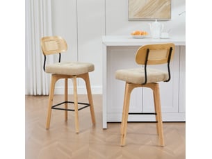 Lot de 2 tabourets de bar pivotants 360° 51x44x96 cm – kaki – dossier en rotin et assise en chenille confortable