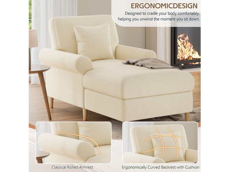  Fauteuil relax 133x87x90 cm, fonction allongée, coussin lombaire, canapé simple, pour salon et bureau, velours beige  - Conforama D