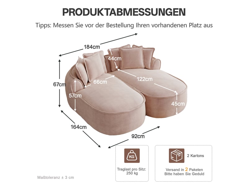  Canapé modulable - 184x164x67 cm - tissu chenille - configuration modulable - assise profonde - mobilier de salon - rose CozyNest - Conforama D
