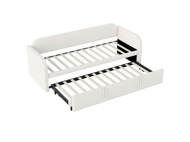  Lit gigogne 90x190 cm, à rayures verticales, sommier à lattes, beige, sans matelas  - Conforama A