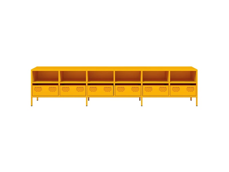 Meuble tv - banc tv - meuble de rangement jaune moutarde 202x39x43,5 cm acier laminé à froid  - Conforama E
