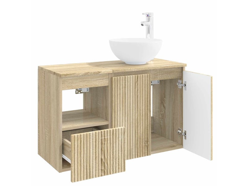 Ensemble de mobilier de salle de bain 2 pc chêne sonoma cf64128 - Conforama D