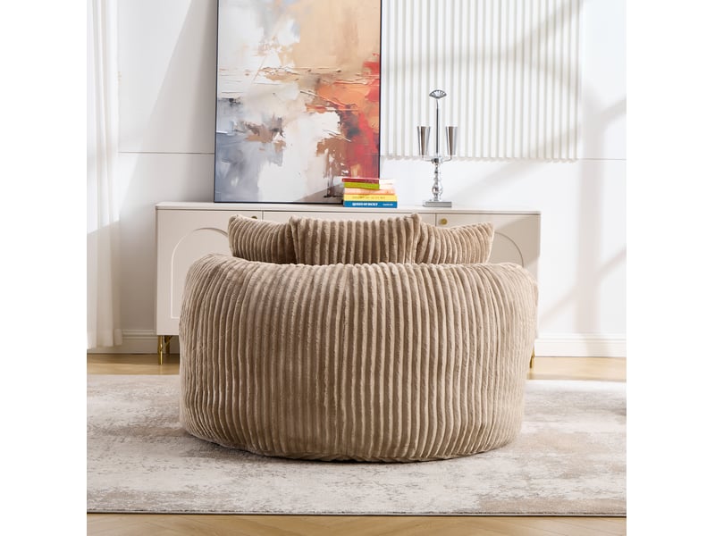  Fauteuil rond 168×123×63 cm en chenille avec repose-pieds camel et marron chicfurn  - Conforama C