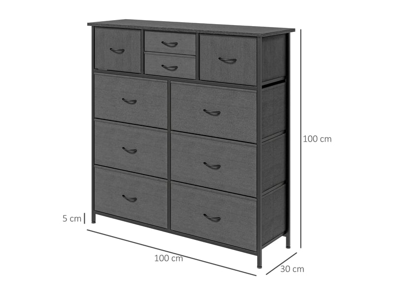  Commode 10 tiroirs en tissu structure en acier noir 100x30x100 cm  - Conforama C