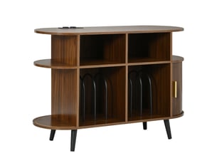 Meuble vinyle hi-fi avec passe-câbles et station de charge mdf coloris noyer 110x40x76 cm