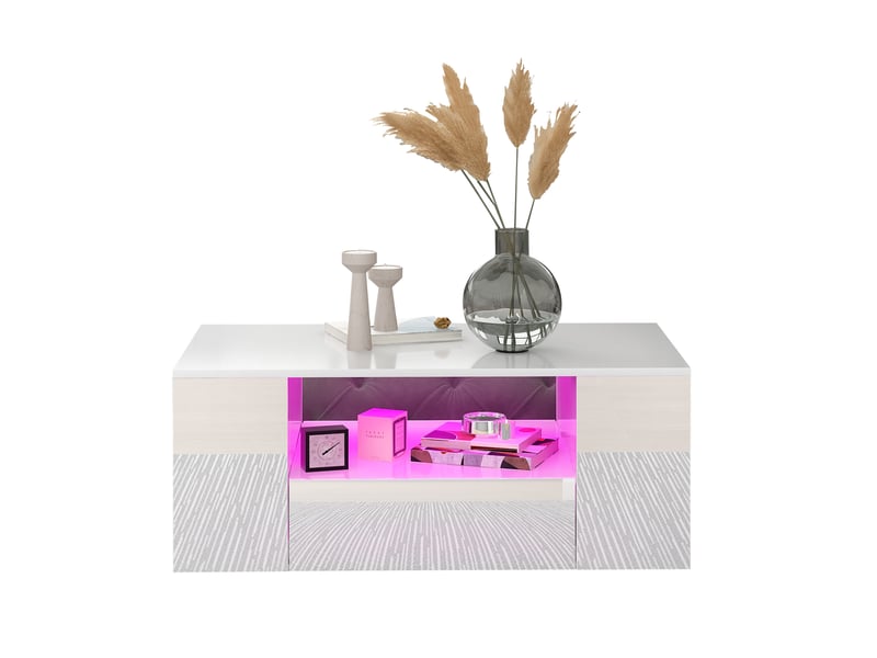  Table basse, mdf, blanc, 95 x 53 x 37 cm, avec éclairage led, avec rangement  - Conforama C