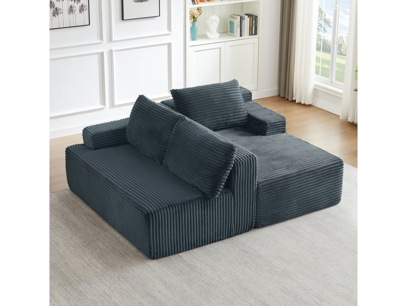  Canapé d’angle modulable 4 places 238x152x66 cm velours côtelé gris foncé  - Conforama E