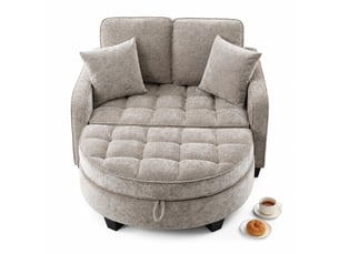 Canapé-lit convertible 1 place en tissu marron avec pouf de rangement, idéal pour les petits espaces