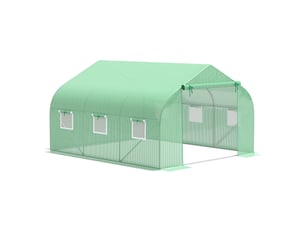 Serre tunnel de jardin 10,5 m² dim. 3,5l x 3l x 2h m porte + 6 fenêtres enroulables acier galvanisé bâche pe haute densité vert