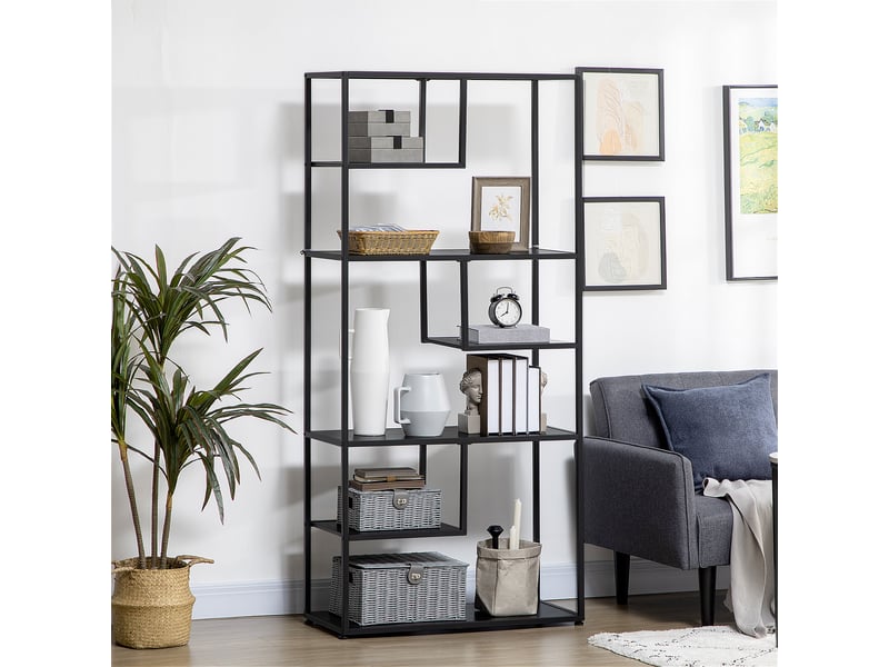  Bibliothèque étagère de rangement à 7 niveaux cadre en acier style industriel 83 x 34 x 180 cm noir  - Conforama C