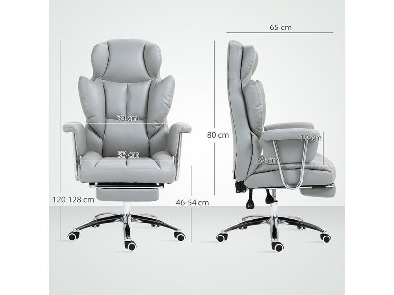 Chaise de bureau ergonomique, rembourrée, avec repose-pieds, dossier réglable, pivotante à 360°, gris clair  - Conforama E