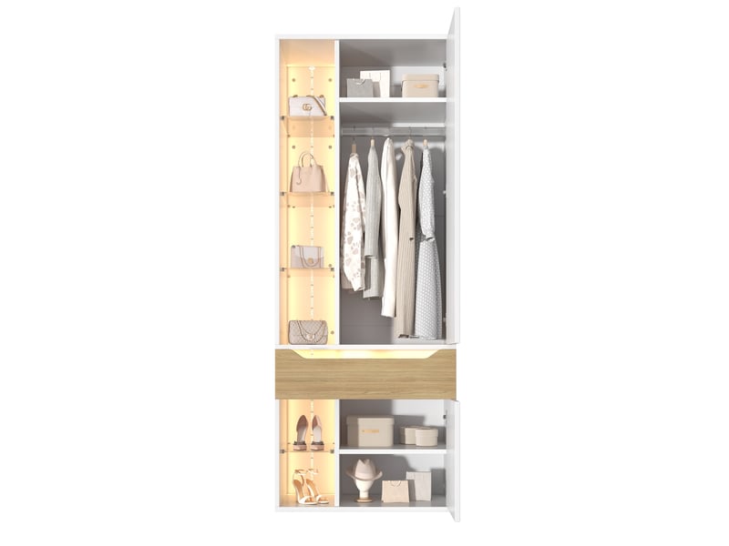  Armoire de chambre blanche avec éclairage led et vitrine en verre 75x50x200 cm  - Conforama A