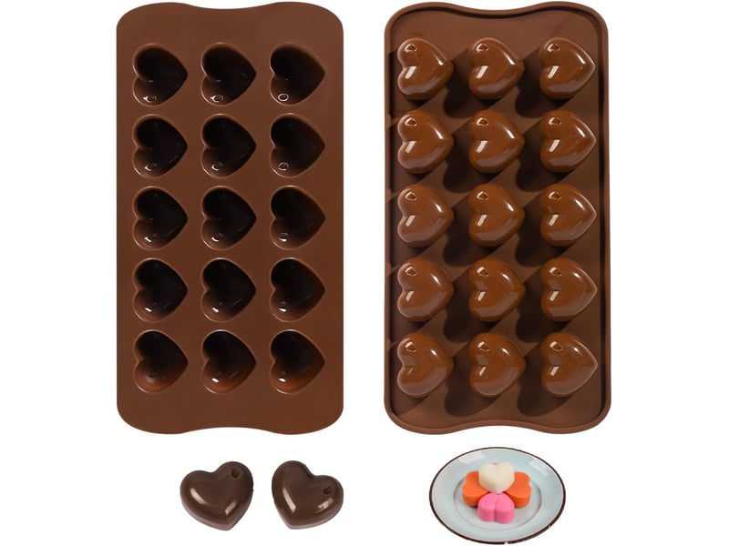  Lot de 2 moules silicone en forme de cœur - 15 cavités antiadhésives pour chocolat, pâtisserie et gâteau - réutilisables  - Conforama A