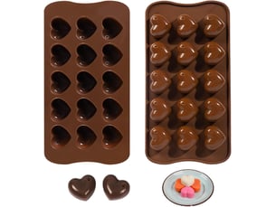 Lot de 2 moules silicone en forme de cœur - 15 cavités antiadhésives pour chocolat, pâtisserie et gâteau - réutilisables