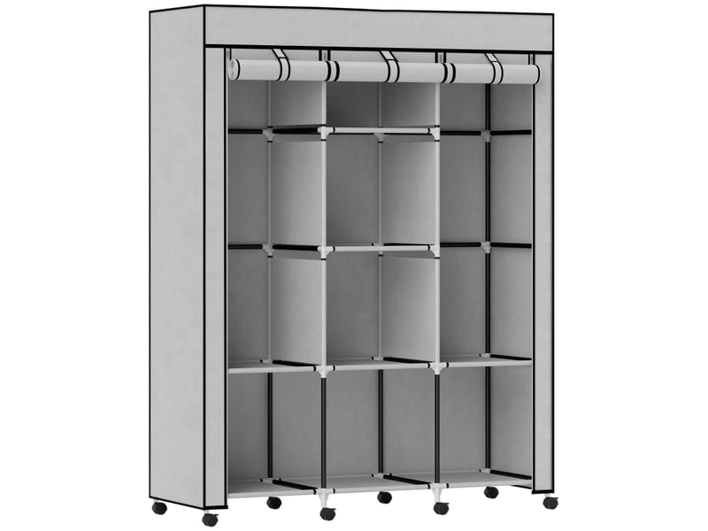  Armoire à vêtements en tissu avec 8 étagères, 2 tringles et fermeture éclair pour chambre, 125×43×162,5 cm, gris clair  - Conforama A