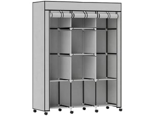 Armoire à vêtements en tissu avec 8 étagères, 2 tringles et fermeture éclair pour chambre, 125×43×162,5 cm, gris clair