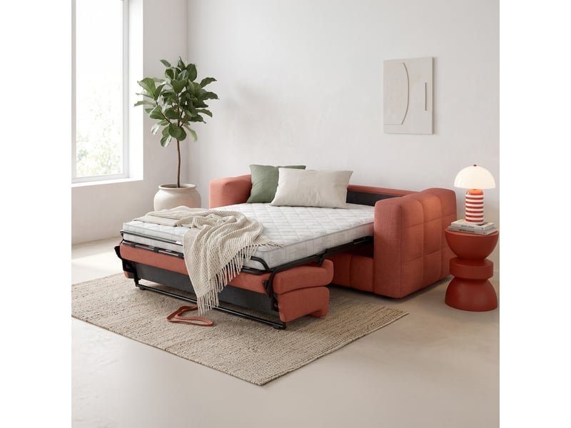  Canapé capitonné convertible 3 places en tissu chenille terracotta - ouverture express - cester Cester - Conforama B