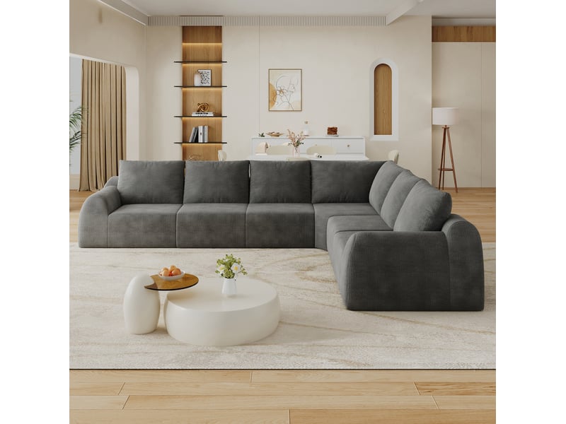  Canapé d'angle modenvie 6 places en l 334 x 267 x 85 cm en tissu chenille gris foncé  - Conforama E