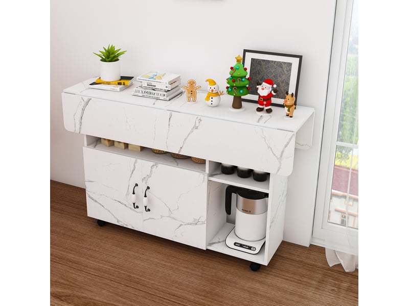  Desserte 110x70x80 cm avec rangements effet marbre blanc  - Conforama D