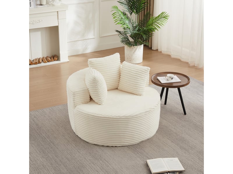  Fauteuil simple - 110x110x82cm - fauteuil crapaud pivotantfixe en velours côtelé avec 3 coussins &amp; accoudoirs larges - beige  - Conforama C