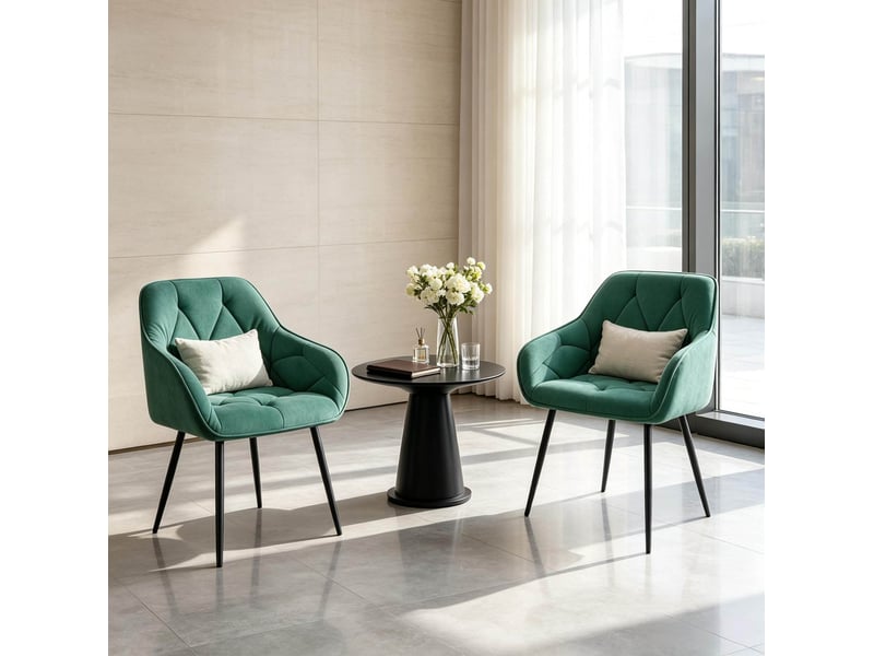  Lot de 2 chaises de salle à manger 45,5x45x83,5 cm turquoise, velours et métal, avec accoudoirs  - Conforama B