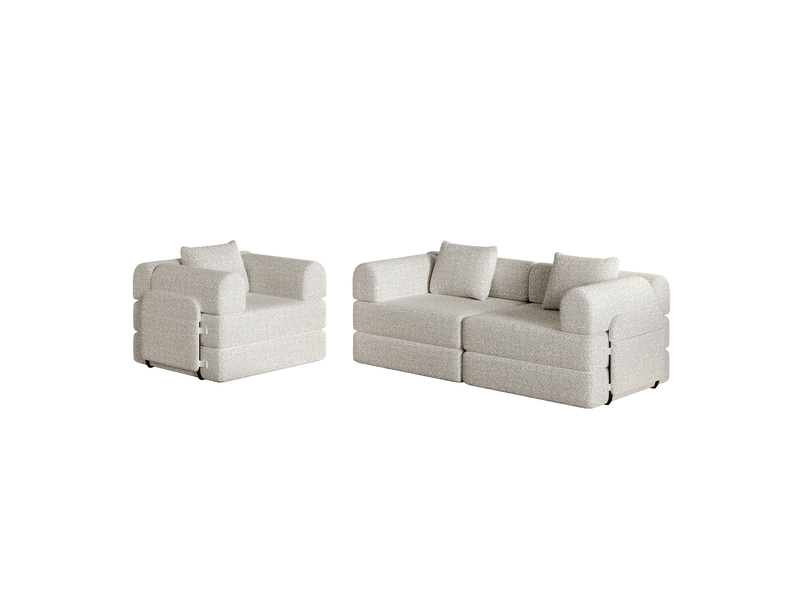 Canapé convertible 2-en-1 modulable avec rangement d’accoudoir - cadres en acier, chenille - kaki - Conforama A