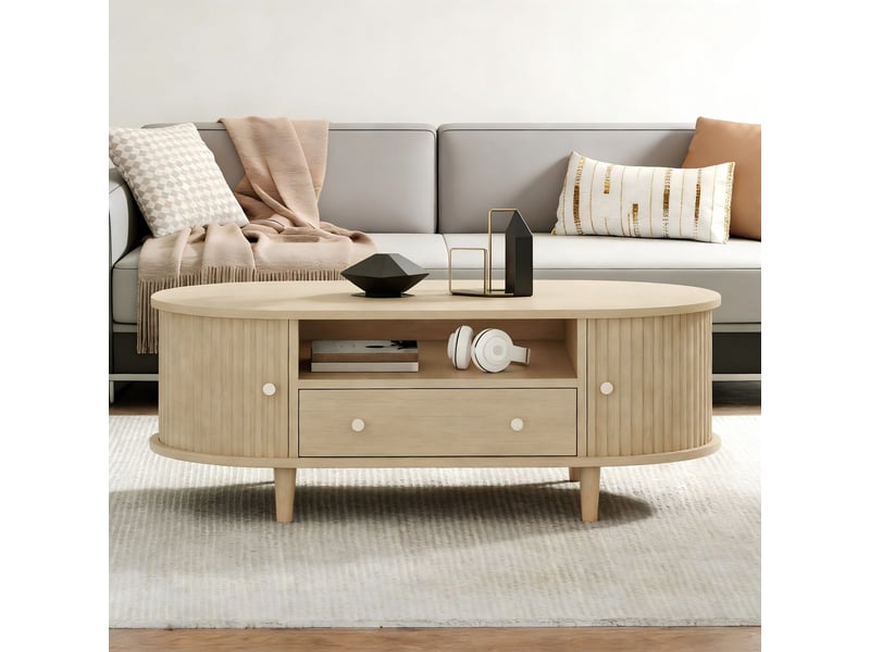  Table basse 100x50x40, finition bois table basse salon, tiroir, rangement ouvert, porte coulissante  - Conforama A