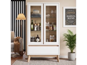 Meuble de rangement cuisine 80x40x150 cm avec portes, tiroir et étagères réglables, buffet haut scandinave en panneaux de particules - blanc