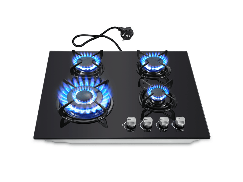 Plaque de cuisson gaz 4 feux, table de cuisson gaz encastrable 60 cm, verre trempé, allumage électronique, 8060 w - Conforama A