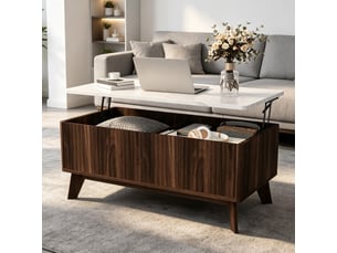Table basse relevable – plateau marbre –  rangement xxl –  design scandinave – bois