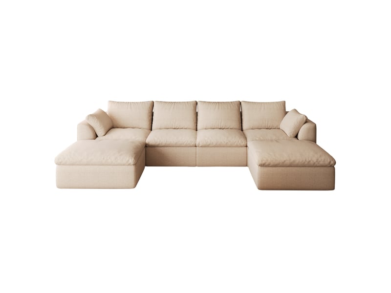 Canapé nuage en u 6 places en tissu lin kaki, 310x155x85 cm - Conforama D