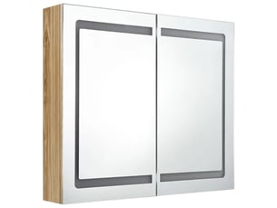 Armoire murale à miroir led contemporaine 80 x 12 x 68 cm éclairage doux rangement pratique en mdf chêne 02_0046749