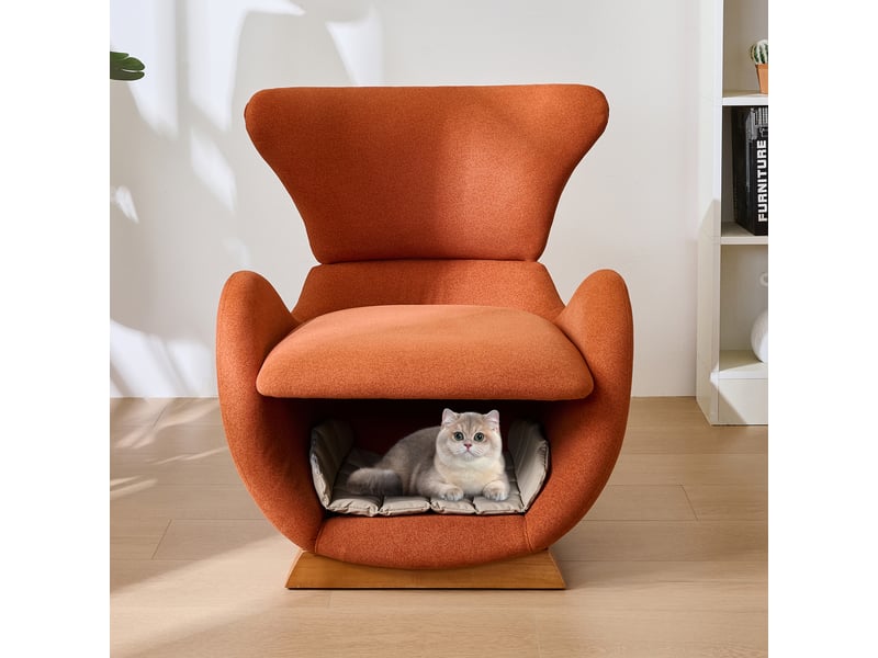  Fauteuil avec niche intégrée ou petit chien, tissu anti-griffures, bois rouge brique, 66 × 69 × 76 cm  - Conforama B