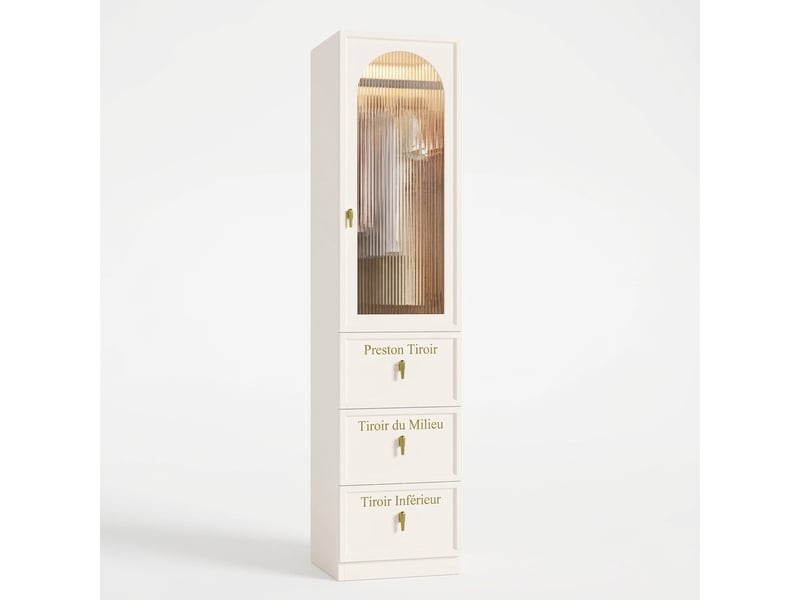  Armoire 2 portes avec miroir effet chêne 90x45x200 cm penderie 4 tiroirs  - Conforama E