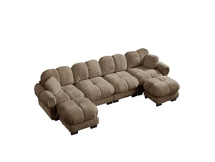 Canapé d’angle panoramique en u 4 places 330x149x90 cm, coussins garnis, modulaire 2 poufs déplaçables, revêtement en chenille, marron