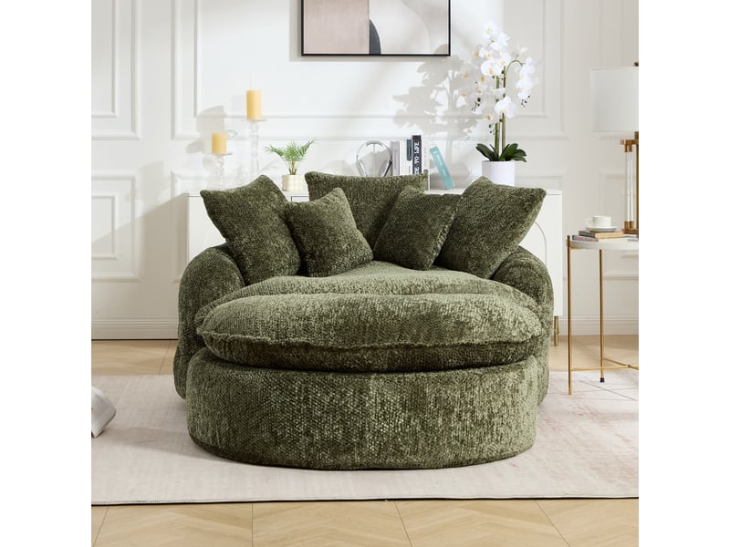 Canapé droit géant 55, assise ronde en mousse polyester ultra-douce, inclinaison, coussin fourni, 190.5×138×63 cm, vert olive - Conforama W