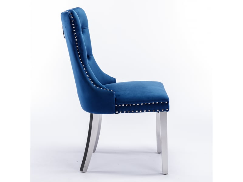 Chaises de salle à manger velours de1701bl bleues lot de 2 avec pieds acier chromé et clous décoratifs - Conforama D