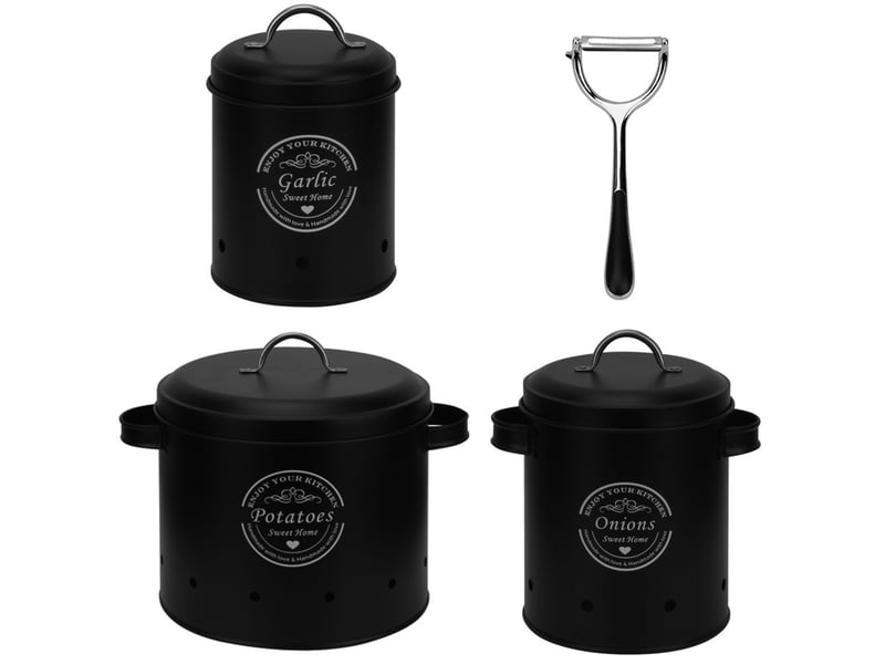  Lot de 3 boite de rangement pomme de terre bocaux rangement cusine des oignons (noir)  - Conforama A