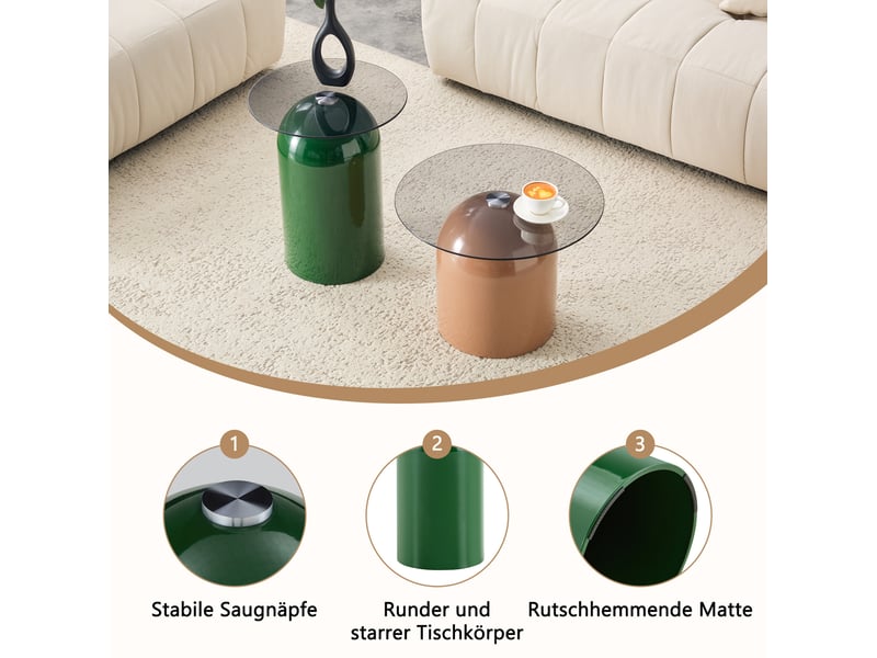  Lot de 2 tables basses gigognes 40x50+50x38 cm, empilables pour salon et bureau, métal, pratiques, gris et café clair  - Conforama E