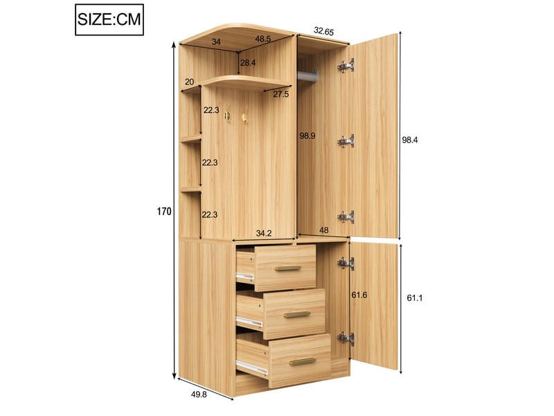 Armoire 1 porte avec rangements 70x50x170 cm coloris bois naturel - Conforama C