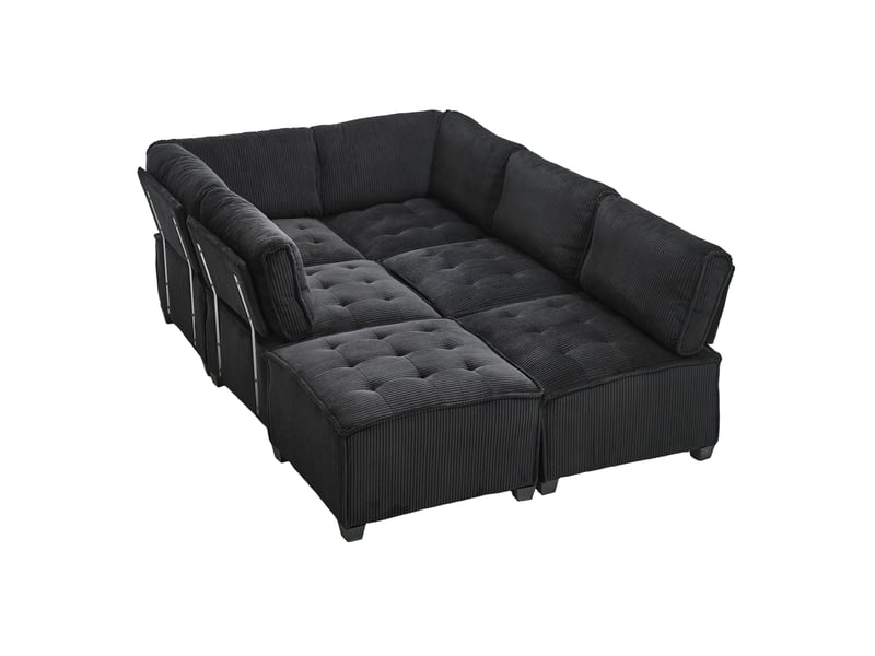  Canapé modulable convertible 6 places en velours côtelé noir – 308 x 154 x 81,99 cm  - Conforama A