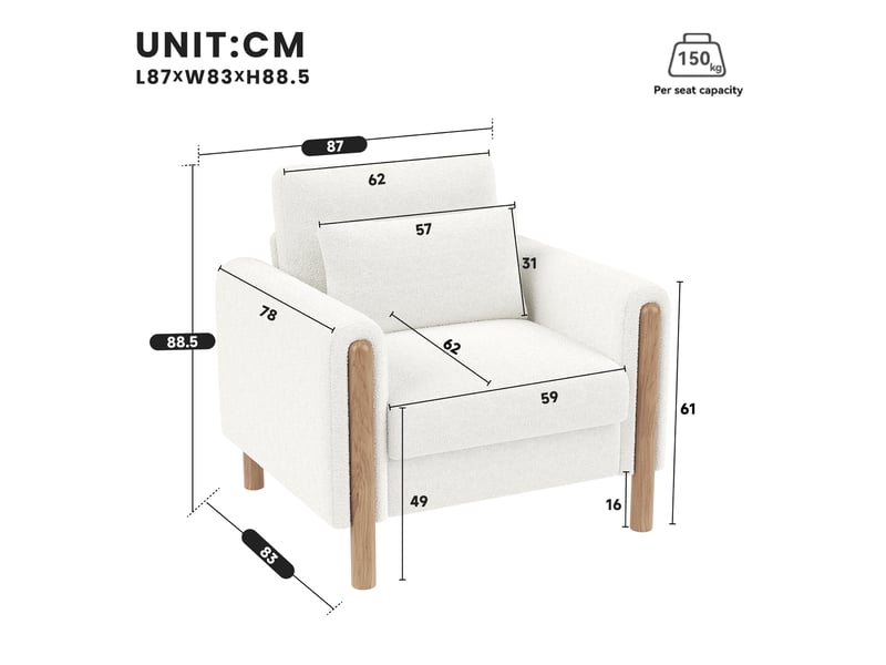 Fauteuil relax en teddy avec coussin épais et structure stable, pour salon, bureau ou chambre, blanc - Conforama E