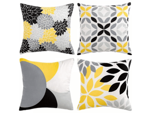 Lot de 4 housse de coussin - 4 pièces housse de coussin décoratif 45 x 45 cm souple durable taie d'oreiller carré avec motifs imprimés pour canapé lit maison salon chambre h, jaune