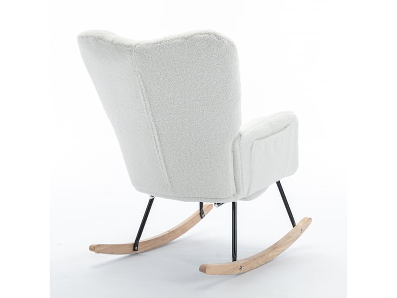  Fauteuil à bascule rembourré en tissu teddy avec repose-pieds escamotable, blanc  - Conforama E