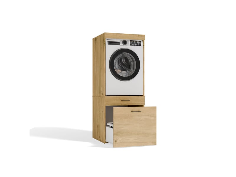  POLA 2S - Meuble de salle de bains pour lave-linge ou sèche-linge, 2 tiroirs - 64x162x64 cm - CHÊNE ARTISAN  - Conforama D